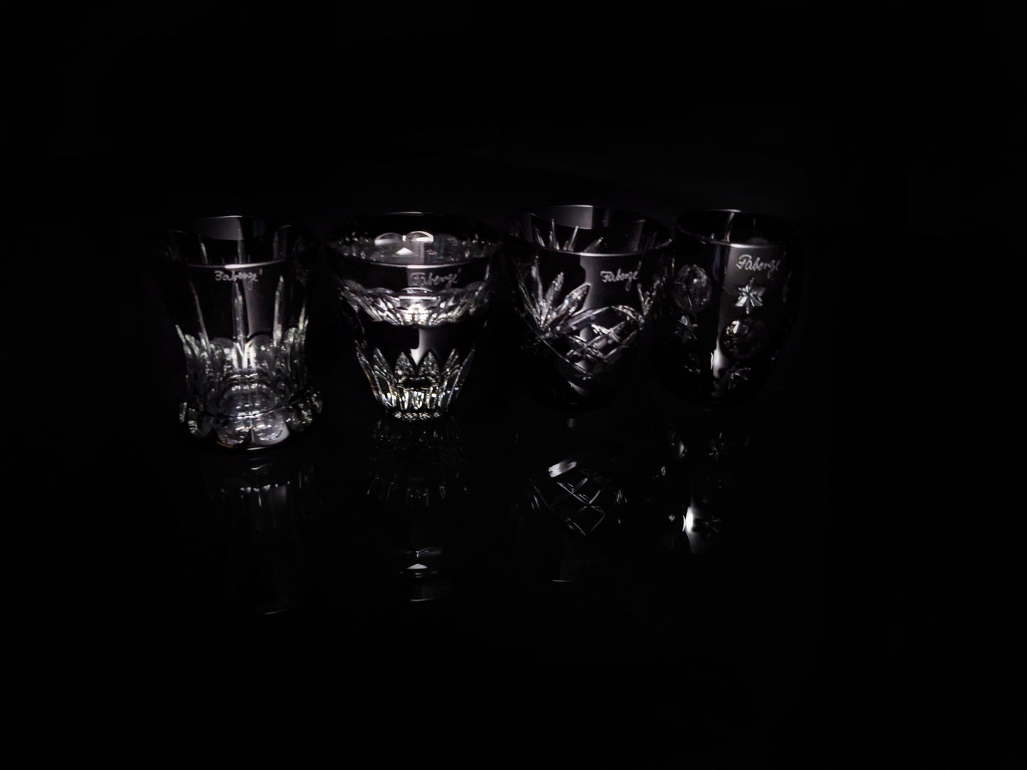 Faberge black crystal shot glasses NIB