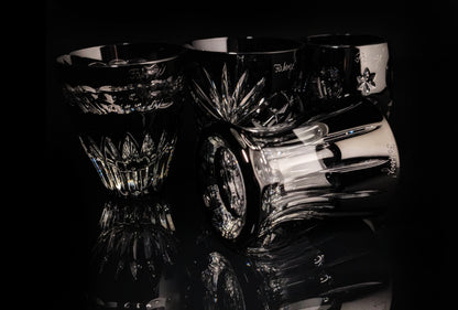 Faberge black crystal shot glasses NIB