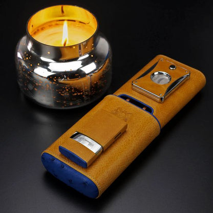 Brizard and Co. Venezia Lighter - Blue Ostrich and Camel Color Leather