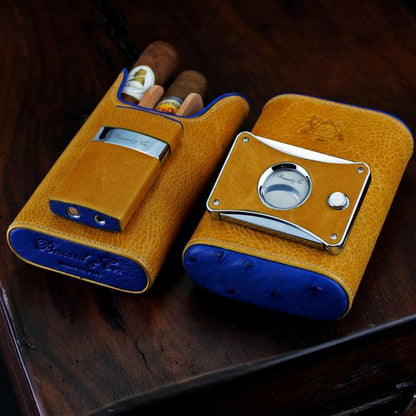 Brizard and Co. Venezia Lighter - Blue Ostrich and Camel Color Leather