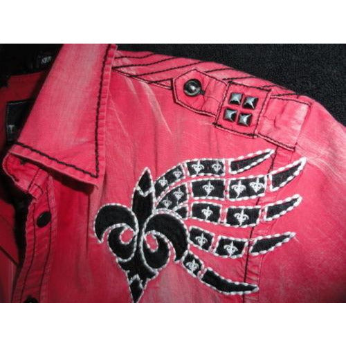 Roar mens  red  & black embroidered casual designer shirt Medium