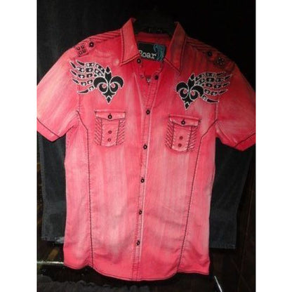 Roar mens  red  & black embroidered casual designer shirt Medium