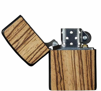 Brizard and Co. Zippo Lighter - Zebrawood and Black Leather