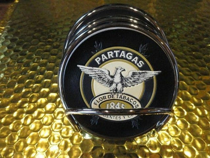 Partagas 1845  Logo Coaster Chrome edging with leather bottom