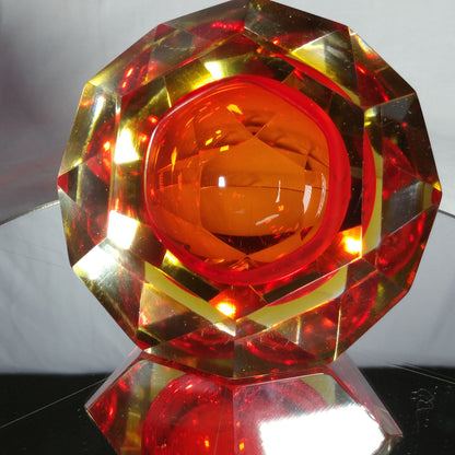 Sommerso Murano | Flavio Poli Yellow & Red Faceted Glass Ashtray | Italy 1950s