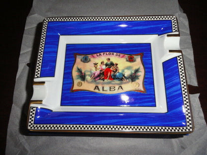 Elie Bleu Alba Porcelain Blue Ashtray with Gold Plated Rests