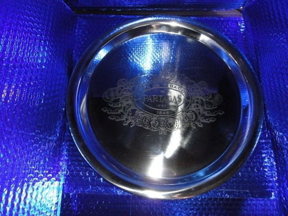 etched logo metal platter 15" diameter in the box