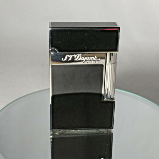 S.T.  Dupont  Black Chinese Lacquered Palladium Plated Ligne 2 Lighter