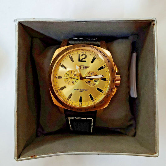 INVICTA I BY INVICTA WATCH | GOLD CASE w/BLACK LEATHER BAND | MODEL IBI43660-004