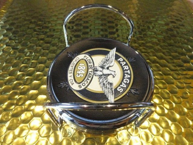 Partagas 1845  Logo Coaster Chrome edging with leather bottom