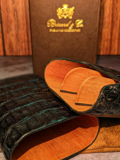 The Show Band 3 Cigar Case - Genuine Tobacco Caiman Alligator and Orange  Leather