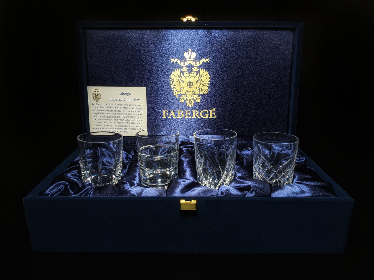 Faberge Clear Crystal Shot Glasses  Set of 4 NIB