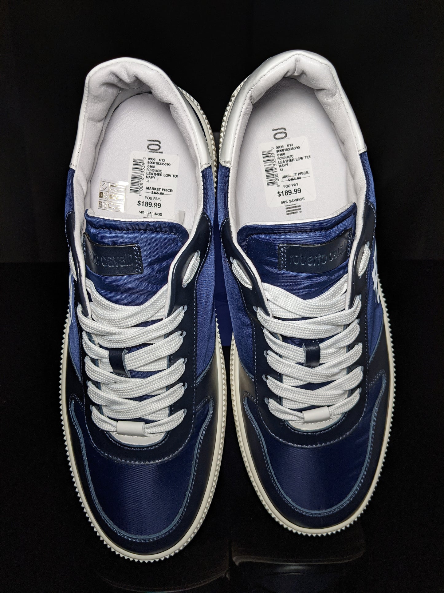 Roberto Cavalli Logo Navy Leather Sneakers