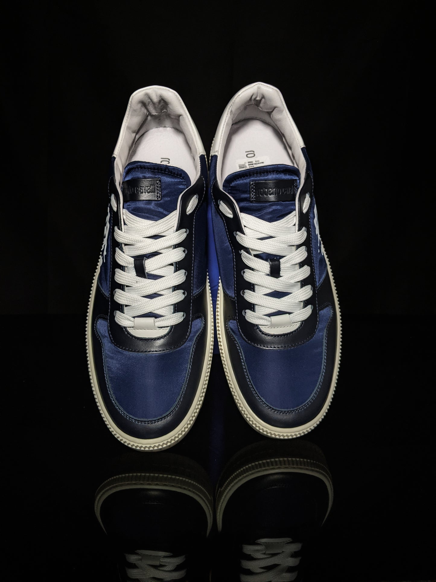 Roberto Cavalli Logo Navy Leather Sneakers